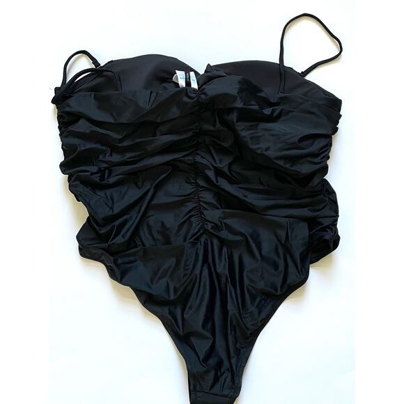 J. Crew Ruched Removable Strap Bandeau One Piece Bathing Suit Black Size 24 NEW - Picture 4 of 7